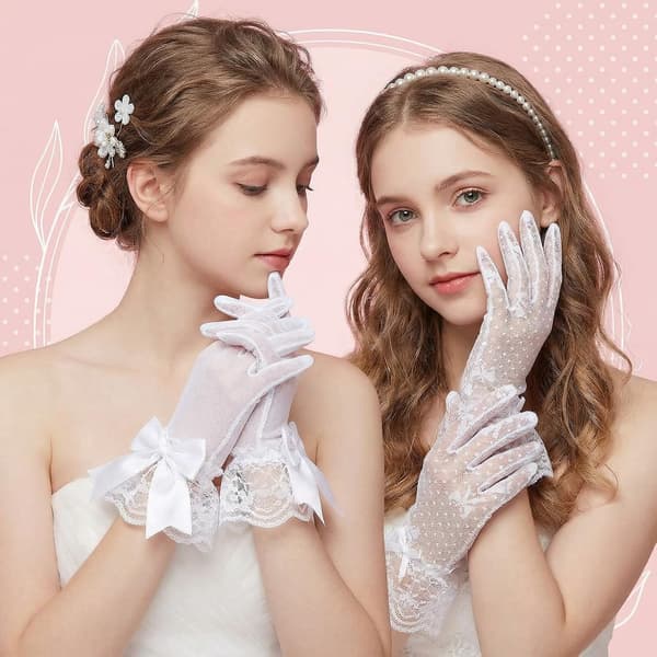 4 par hvite te-hansker jenter blonde prinsesse bryllup utkledningsvotter, tilbehør for (hvit) -
