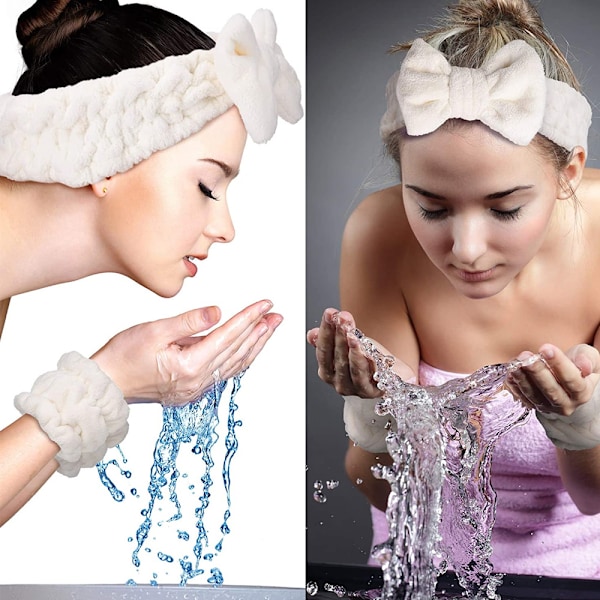 Hårbånd og håndledsmanchetter til ansigtsrensning Kvinder piger makeup for at forhindre væskeudslip 4-delt sæt