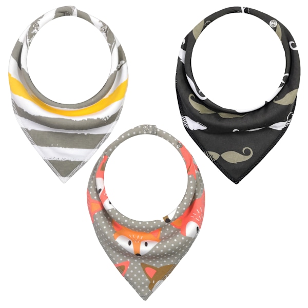 3-pak Baby Bandana-Smekke for Jenter og Gutter med Justerbare Knapper, Organisk Bomull Myk og Absorberende