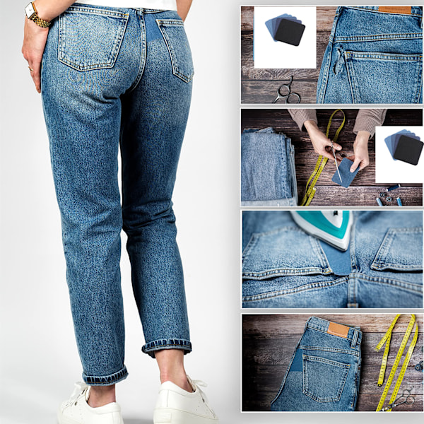 Fyrkantiga, stryka-på, laglappar, jeans, 5-pack, Denim, blå, 5x7.5 cm Denim blå 5x7.5 cm
