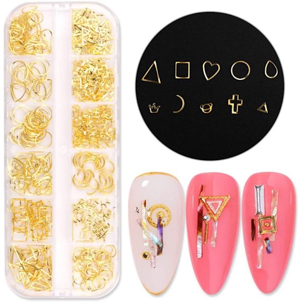 3D Nails Art Metall Berlocker Dubbar Juveler Dekaler Dekorationer Tillbehör 800+ bitar Guldnagel Mikrokaviarpärlor Star Moon Nit Design Tillbehör med