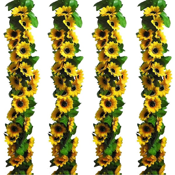 7,2ft/st Konstgjord Solrosgirlang med 32st Solroshuvud Silkeblomma Murgröna Vinranka Girlang Solros Dekoration för Hem Köks Bröllop Båge Baby