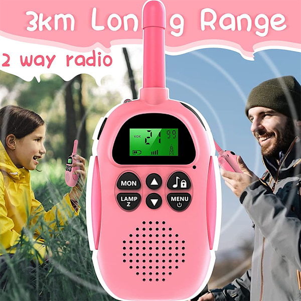 2 Pak Walkie Talkies til Børn Genopladelige - Børns Julegave Fødselsdagsgave med Lommelygte, til Udendørs, Camping, Vandreture