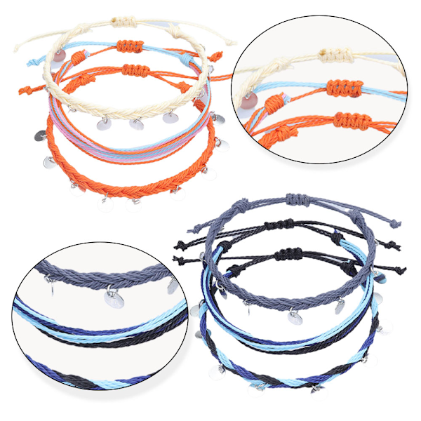 2 set Vattentäta Snöre Ankelkedjor Pärlade Smycken för Kvinnor Tonårsflickor, Justerbar Vävd Armband