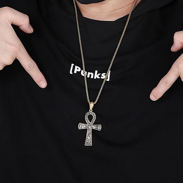 Mode Rock Hip Hop Gammel Egyptisk Ideografisk Kors Mænds Vedhæng