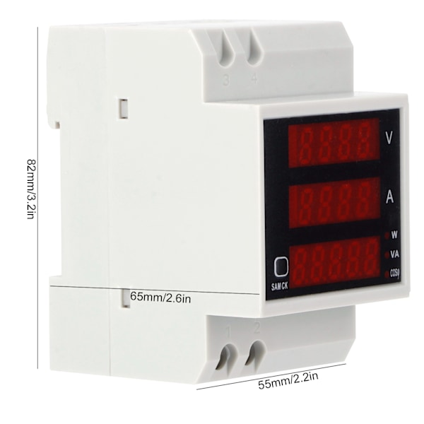 DIN-skena Spännings- och Strömmätare Digital Multimeter Effekt Faktor Testare D52-2048 AC300V