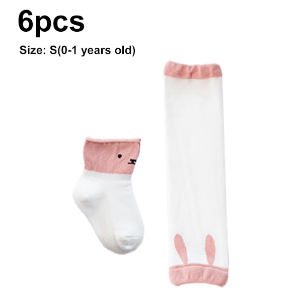 3 par babyknäskydd i storlek S, halkfria strumpor för krypande, babytecknade knä- och armbågsskydd i bomull