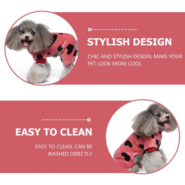 Hjerte-Sweatre til Små Hunde, Fleece Hvalpe Pjs Jammies, 4 Ben Hundetøj, Vintervarme Onesies Jumpsuit Tøj til Kæledyr