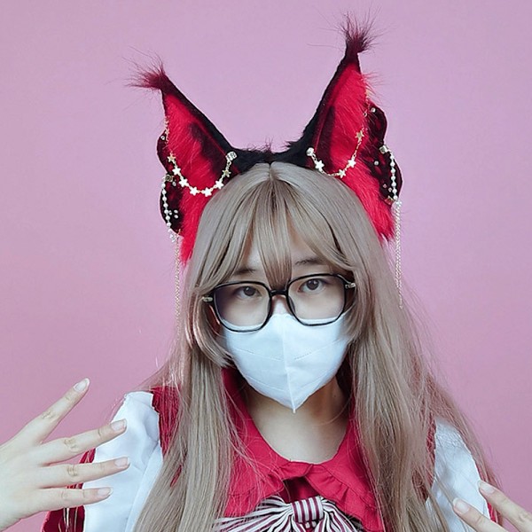 Fox Cat Butterfly Lange Pelsører Hår Hodeplagg Ulv Dyr Anime Halloween Party Kostyme