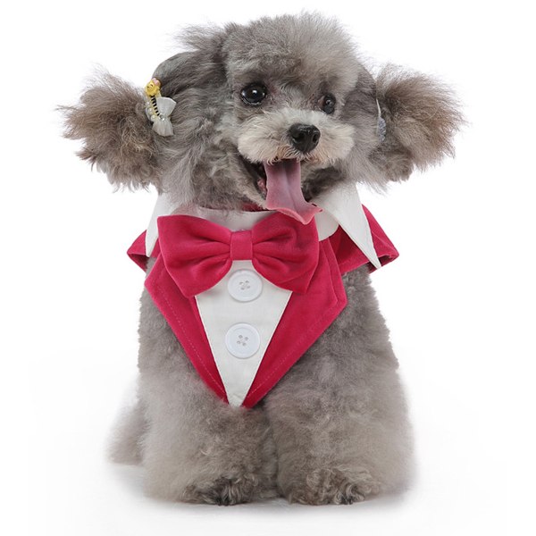 Lille Hund Bowtie Smokingjakkesæt Kæledyrs Kostume Sæt, Hvalp Kat Formel Skjorte med Justerbar Sløjfe Bryllup Fest (Pink)
