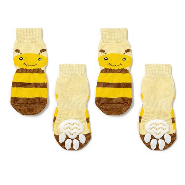 Hundesokker med sklisikker såle - Pet-sokker med gummiarmering, strikkede sokker for hunder med grep, potebeskyttelse for innendørs bruk, 4 stk