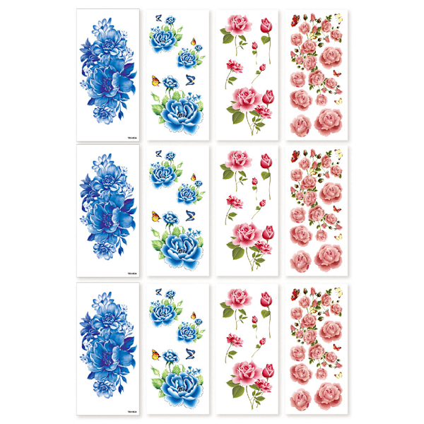 Midlertidige tatoveringer for kvinner, 12 ark med blomstermotiver, tatoveringsklistremerker for voksne, sexy