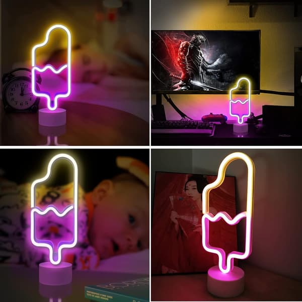 Ispinne LED Nattlampe med Base, LED Neonskilt Veggdekor