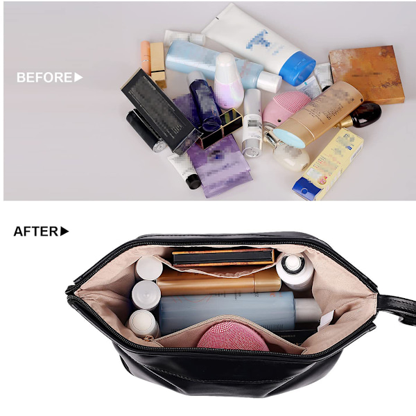 Dobbelt makeuptaske, Rejsetaske til makeup, Makeup-rejsetaske, læderhåndtaske, makeuptaske til kvinder og piger.