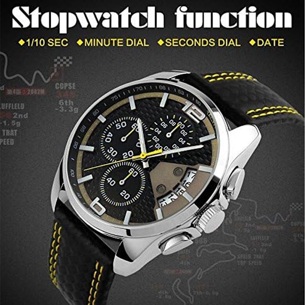 Herrar Klockor Läderband Sport Mode Klänning Casual Analog Kvarts Chronograph Fader Presenter Armbandsur, Urtavla diameter 46mm