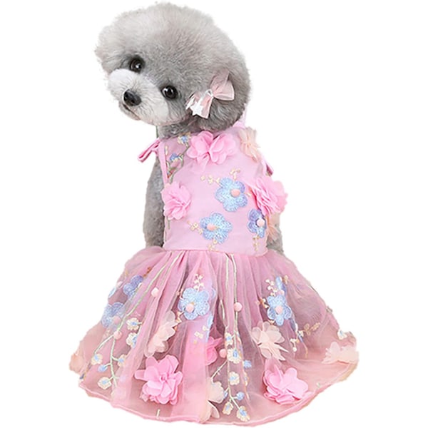 Blomsterblonder Hundekjole Kat Prinsesse Seler Kostume Hvalpe Tutu Blomster & Bue Tøj Hvalpe Broderi Skørt
