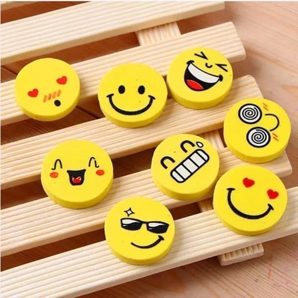 Viskelær, sett med 64, Smiley viskelær, blyantviskelær, viskelær for barn