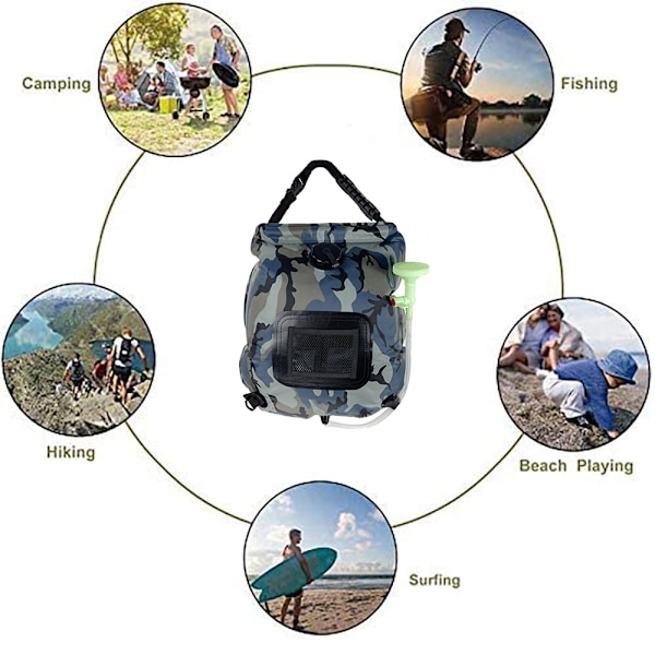 Solardusjpose Camo 20L Campingbad Foldbar Vannpose PVC Bærbar Badepose Vannlagerpose