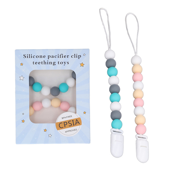 2 st Babynapphållare i Silikon, Enstycks Pärlor, Napprem, Hållare, 24 cm Lång, för Babyshower, Födelsedag, Jul