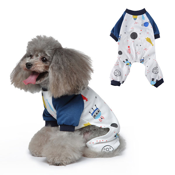 Hundpyjamas för små hundar Mjuk valp Onesie Katt Overall Bekväma husdjurskläder (Denimblå)