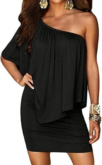 Sommar Cold Shoulder Off Ruffles Bodycon Minikjole for Kvinner, XL