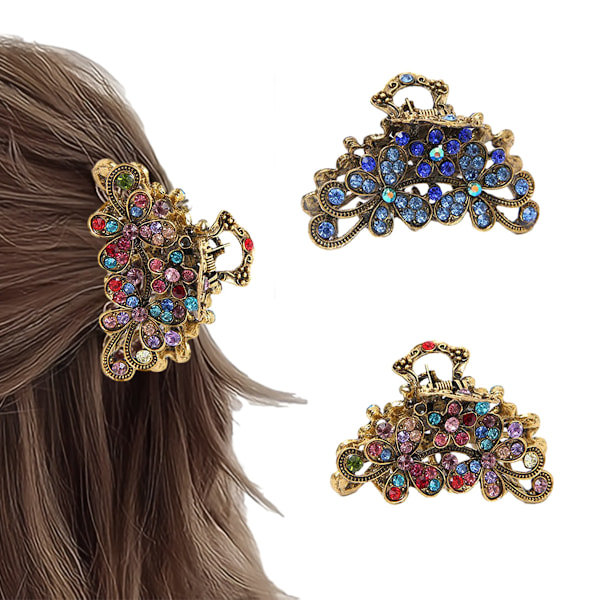 Vintage hårklype med strass, krystallklype, metalllegering, fancy hårklype, dekorativ blomsterhårklype, tilbehør