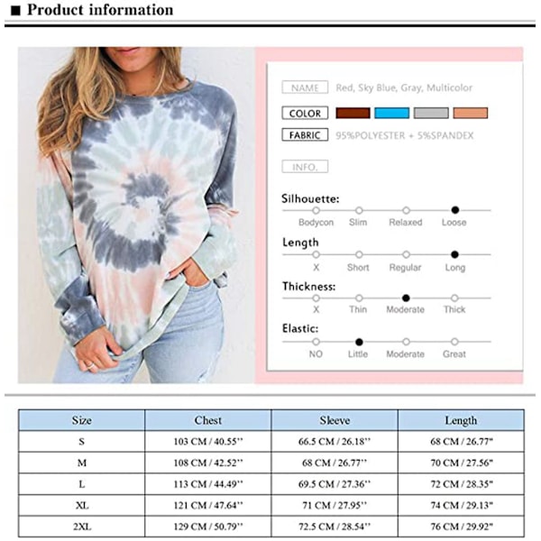 Dame Casual Farveblok Tie Dye Rundhals Langærmet Løstsiddende Trøje
