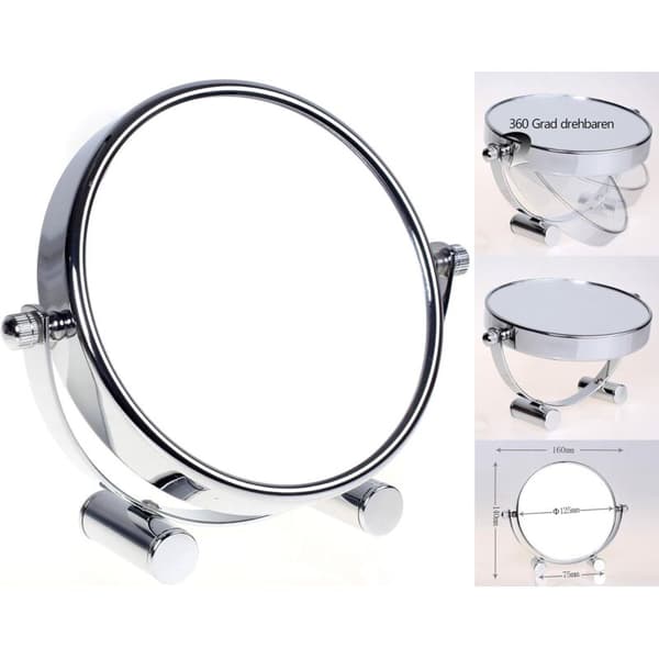 Makeup/Cosmetic Mirror, 360° Rotatable - Double-Sided: Normal and 10x Magnification. Freestanding Mirror, Shaving Mirror, Bathroom Mirror, Chrome