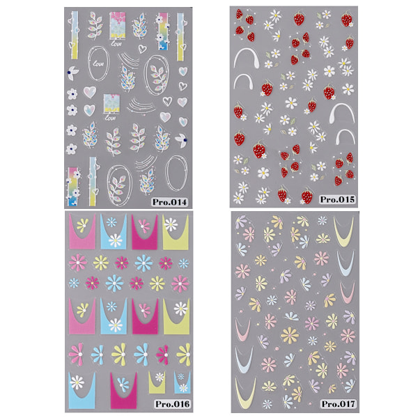 4 st Blommiga Nageldekaler 5D Mikro Relief Nageldekal Vårblommor Nageldekal