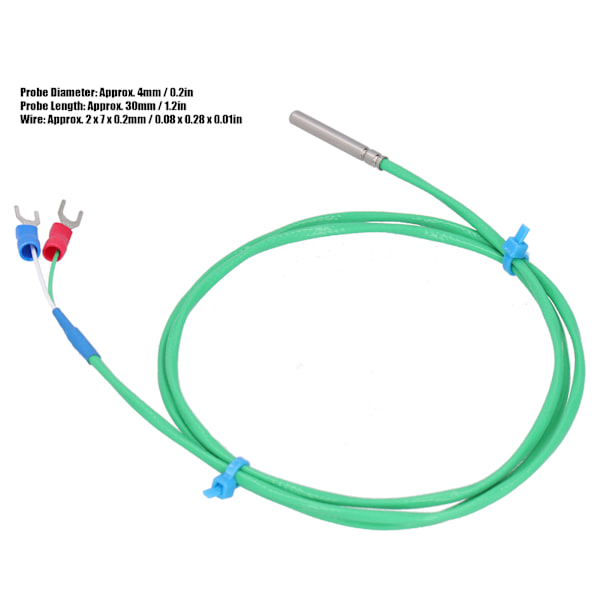 K-Type Termoelementsonde Silikon Super Blød Temperaturmålingsledning 0200℃ Grøn 4x30mm (5 meter)