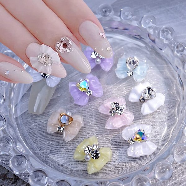 18st 3D rosett Nagelberlocker,Crystal Heart Bowknot Nagelstenar,Blanka Diamanter Nagel Strass Nageltillbehör,Rosett Harts Nail art Nail DIY