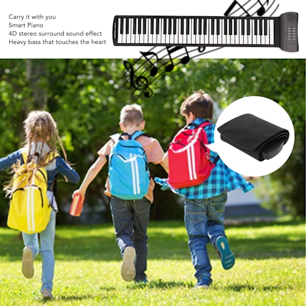61 Tangenter Handrullad Piano Bärbar 4D Stereo Surround Sound Upprullningsbart Tangentbord Piano för Alla Åldrar PM61