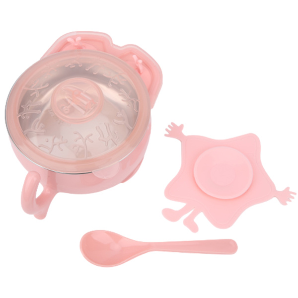 Rustfrit Stål Vandindsprøjtning Isolations Skål Baby Sød Bordtøj med Sugeskål Pink