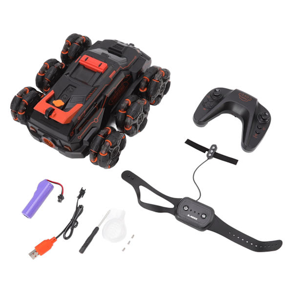 RC Stuntbil 2.4G Gesterstyrning 360 Graders Rotation Dubbel Fjärrkontroll Svingarm 6 Hjul RC Off Road Stuntbil Orange