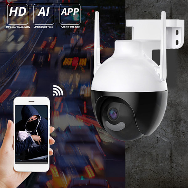WiFi Smart Kamera 1080p HD Utomhusövervakningskamera Rörelsedetektering för Hemsäkerhet EU-kontakt