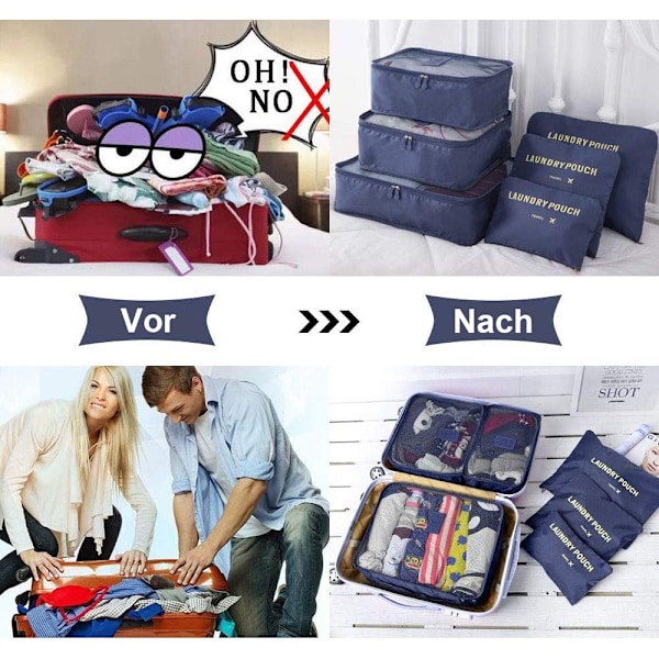 6-delt Rejsestoragepose Multifunktionel TøjSorteringspakke Rejsepaknings Kompressionspose Bagageopbevaringspose