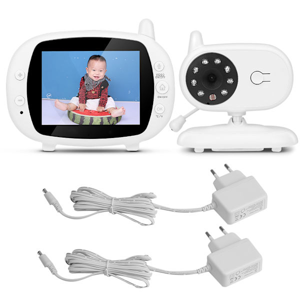 3,5 tommer Trådløs Babymonitor Sikkerhedskamera Nattesyn To-vejs Intercom med Temperaturmåling 110‑240VEU Stik Babymonitor
