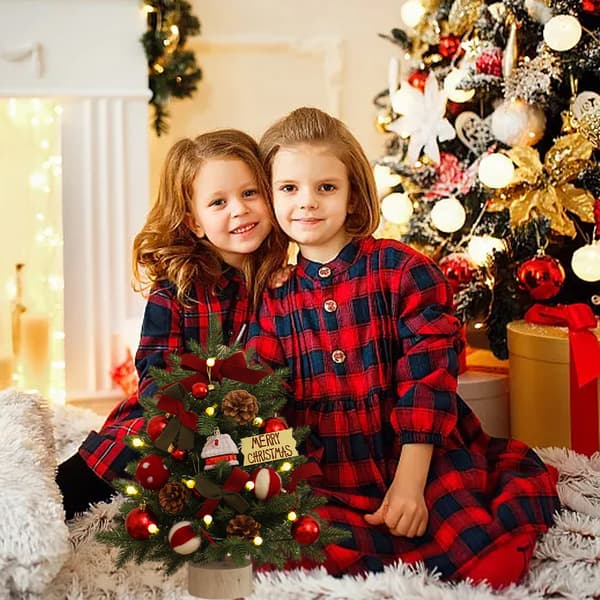 Small Illuminated Christmas Trees Luxurious Artificial Pine Decorated with Pine Cones, Glittering Baubles