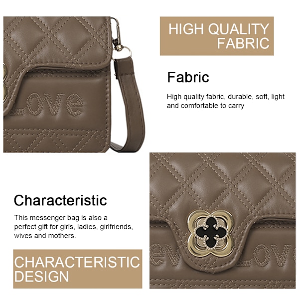 Liten quiltet crossbody-veske og håndveske med klaff og kjede-skulderstropp for kvinner