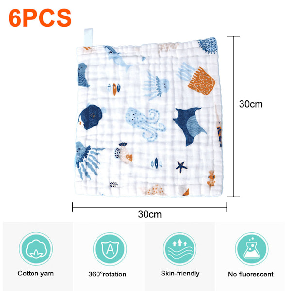 6 stk Melkesugende klut håndkle ansiktshåndkle 25*50cm baby melkesugende klut bomullsmateriale 6 lag myk absorberende bomullsugende klut