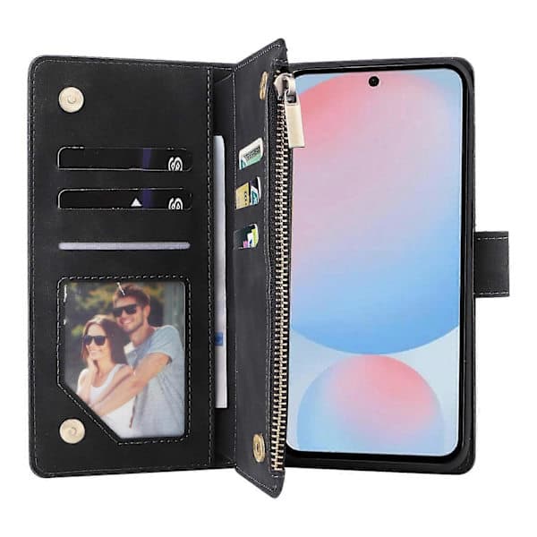 Case for Samsung Galaxy A56 5G with Zipper, Wallet, Multiple Card Slots, Leather Case Black