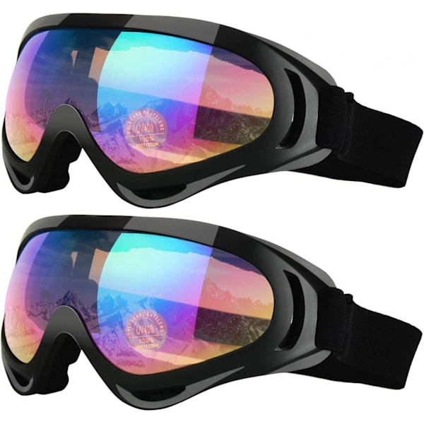 Skibriller, 2-pack, Snowboardglasögon för barn, pojkar & flickor, ungdomar, män & kvinnor, hjälmkompatibla med UV 400-skydd, vindbeständiga
