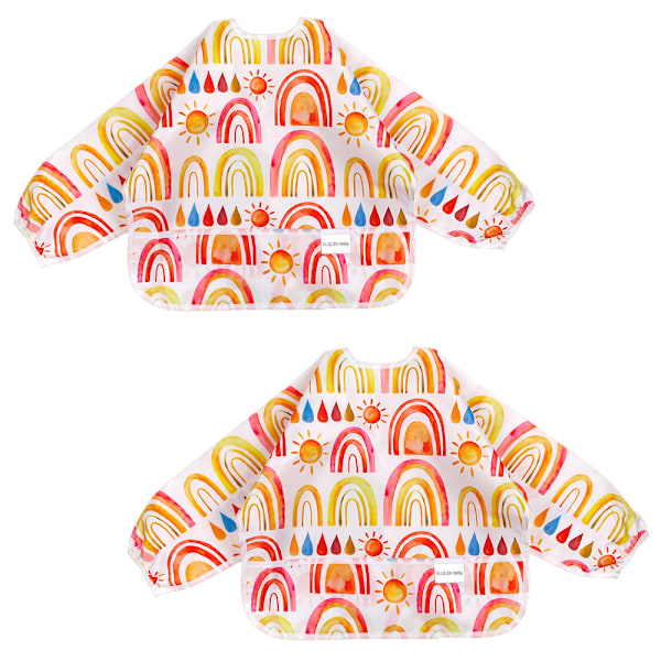 2-pack Långärmad Babysallad | Vattentäta Babysallad med Fickor | Småbarnssallad med Ärmar och Smulhållare