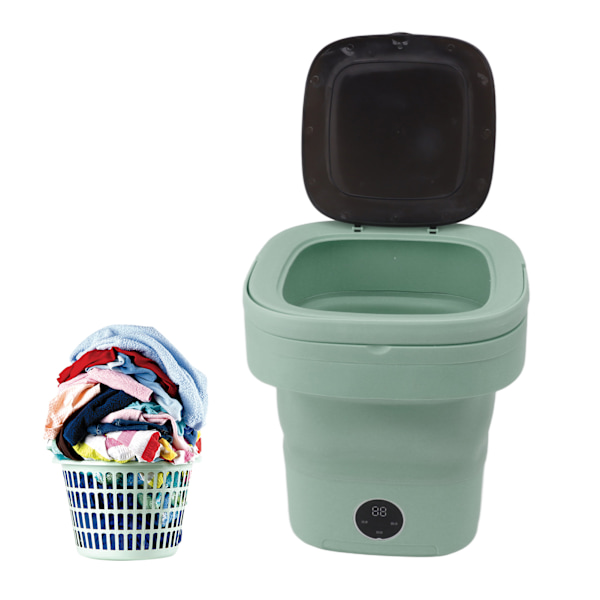 Foldable Washing Machine Full Automatic Mini Portable Washer with Digital Screen Drainage Pipe for Underwear 100‑240V 8L Green EU Plug