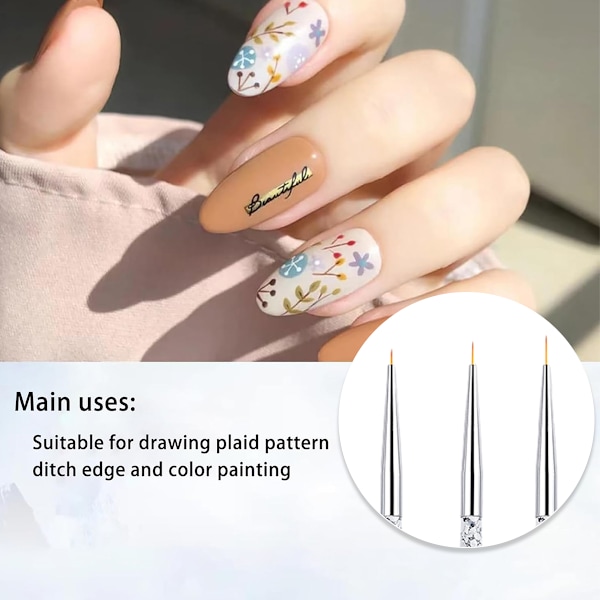 3-pack målade stretch-krokar för nagelkonst, multifunktionella nagelpennor, gellackspensel