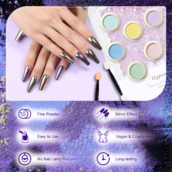 6-pack Nagelpulver Set 6 Färger Nagelpulver Nagel Effekt för Nageldekoration Salong Hem DIY