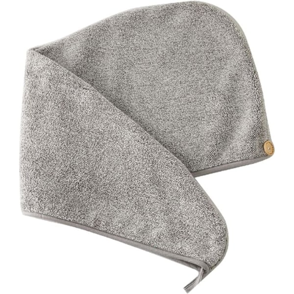 SnabbTorkande Badrumshatt Bambumikrofiber Hårhandduk Wrap Grå Randig Snabbtorkande Duschturbanhatt med Knapp Superabsorberande Anti-Frizz Badhatt