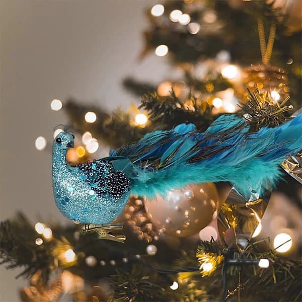 Christmas Tree Decorations Christmas Decorations Christmas Tree Simulation Three-dimensional Peacock Christmas Crafts Natural Feather Hanging Ornament