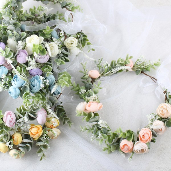 Blomsterkrans for høstbryllup - Kunstig baby's breath, lilla brudehodepynt, grønn krans