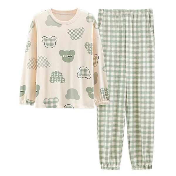 Pyjamas för kvinnor, långärmad bomullsbyxa och tröja, tunn kostym, vår- och höstkläder för hemmet